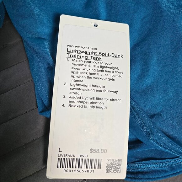 NWT Lululemon Lightweight Split-Back Training Tank Top - L Hawaiian Blue - Picture 7 of 8